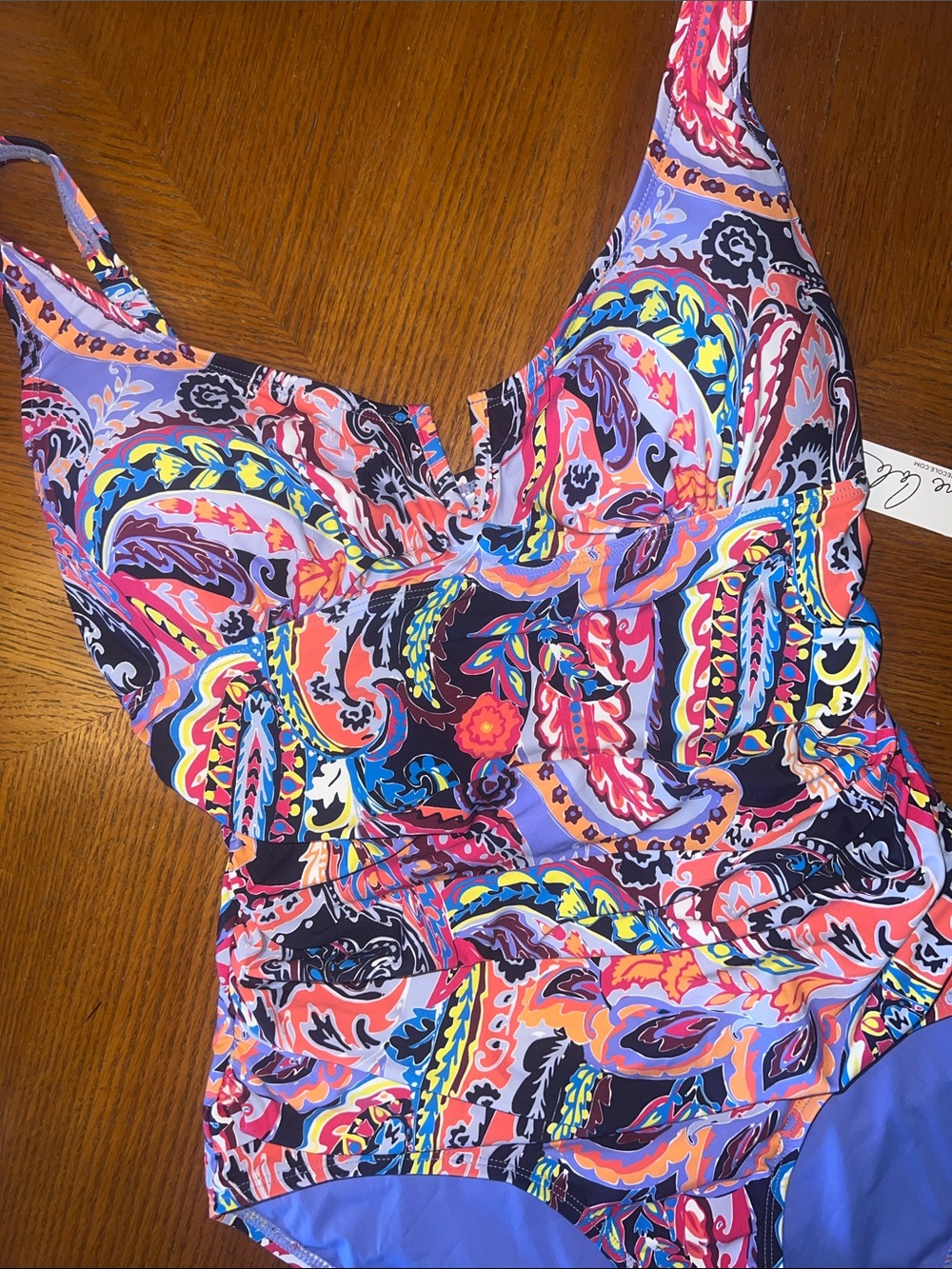Vibrant Multicolor Paisley One-Piece Swimsuit size 12 B33 - Picture 2 of 9